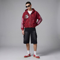 Sweat-shirt à capuche zippé pour homme, style streetwear, en coton épais, avec effet délavé, éclaboussures de peinture, patchwork et broderie usée