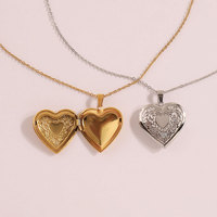 Haute Qualité Femmes Or Rempli Délicat Collier Ouvert Photo Coeur Médaillon Pendentif 18k Plaqué Or En Acier Inoxydable Collier