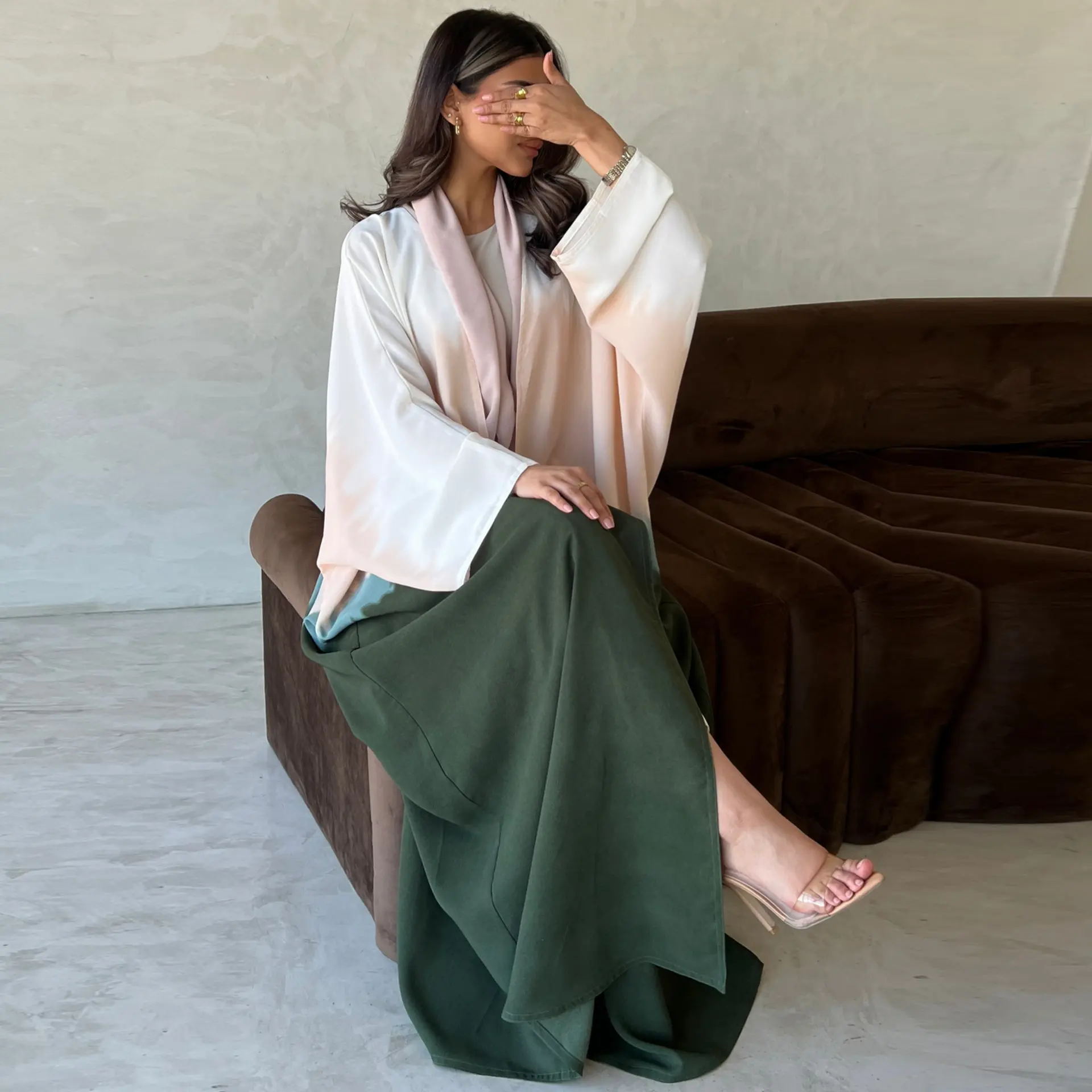 Stylish Tie-Dye Poncho Trendy Cardigan Muslim Woman Evening Dress Eid Dubai Front Open Abaya Women Muslim Dress