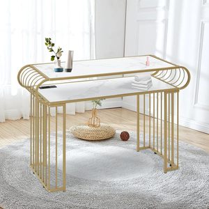 Mesa de Manicura Moderna de Metal — Mesa de Manicura Blanca Minimalista con Tomacorriente y Puerto de Carga USB, Muebles Comerciales para Salón - Product Image 1