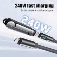 Adaptateur mural 240W avec support pliable 2-en-1 pour la charge de téléphone, charge super rapide Type-C compatible avec iPhone