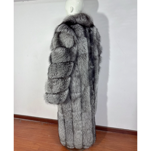RXFurs Giacca in Pelliccia Calda a Righe Verticali, Extra Lunga, Lussuosa in Vera Pelliccia di Volpe Dorata con Grande Colletto - Product Image 6
