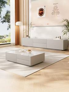Cream Minimalist Full Rounded Edge TV Stand, Multi Hidden Drawer <b>Large</b> Capacity Low Long Sintered Stone TV Cabinet - Product Image 6