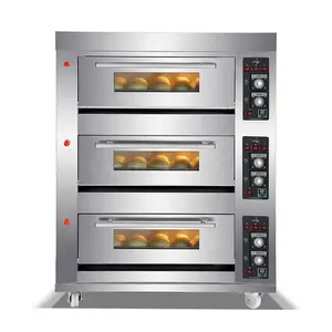 Commercial 3 Deck 6 Trays LPG NG gas deck oven for bakery bread or cake with digital temperature display
