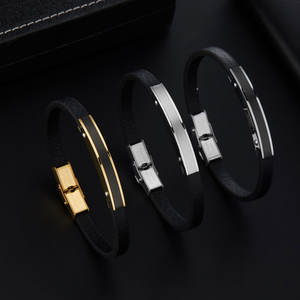Bracelet pour homme en acier inoxydable 316l personnalisé, gravé, plaqué or 14k 18k, bracelet en cuir tressé multi-couches tendance pour homme - Product Image 3