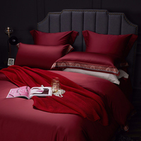 Ensemble de housse de couette et drap de lit de haute qualité, style de luxe, rouge, doux et soyeux