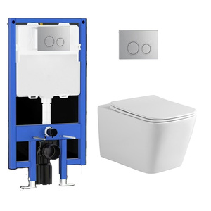 <span class=keywords><strong>Inodoro</strong></span> Compacto de Pared, Cerámica Blanca sin Borde, Doble Descarga, Tanque Empotrado, Sifónico, Ahorro de Espacio, para Baños Pequeños y Apartamentos - Product Image 2
