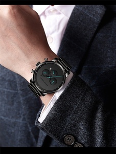 Reloj de cuarzo cronógrafo multifunción creativo para hombre al por mayor, esfera de doble capa, correa de acero inoxidable, deportivo, 3BAR. - Product Image 6