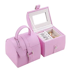 Gift Boxes With Velvet Wholesale Pu Leather Luxury Kids Portable Case Velvet Custom Children Mirror Gift Box With Ribbon