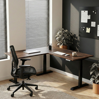 Grand bureau modulaire en bois en forme de L, moderne, avec huche, hauteur réglable électriquement, poste de travail ergonomique en position debout
