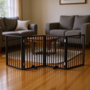 Puerta Plegable para Perros de 4 Paneles, 126 Pulgadas, en Madera de Álamo Negra, para Uso en Interiores - Product Image 2