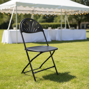 Silla Plegable Negra para Jardín con Respaldo de Ventilador, Estructura de Acero, Uso en Exteriores, Estilo Contemporáneo, Asiento de Plástico Resistente - Product Image 1