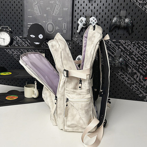 Mgdc1 <b>Backpack</b> <b>Large</b> Capacity Unisex Student <b>Backpack</b> Solid Color Detachable Strap Interior Zipper Pocket - Product Image 4