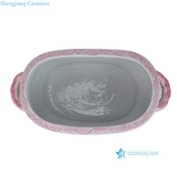 Jingdezhen pot tanaman Oval pola bunga hijau dan merah muda lukisan tangan baru berkualitas tinggi RZKR22-C-D dengan pegangan