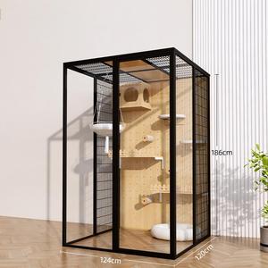 Villa pour chat Royal Cat Castle, cage en bois avec bac à litière, perchoir, maisonnette à 3 niveaux, mobilier de luxe pour chat d'intérieur, maison pour animaux de compagnie - Product Image 4