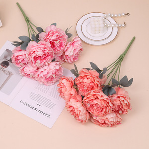 Décorations florales artificielles en soie de luxe nordique à 7 têtes, motif pivoine peinture à l'huile, pour arrangements de mariage - Product Image 4