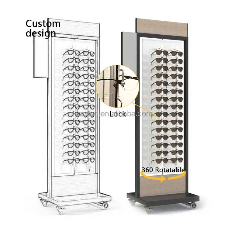 Custom Floor Standing Sunglass Rack Rotatable Eye Sun Glasses Display Stand With Eyewear Optical Rod