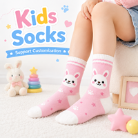Chaussettes pour tout-petits et enfants en tricot doux et respirant, motif lapin, ours, chien, bordure rayée, écologiques, antibactériennes, séchage rapide