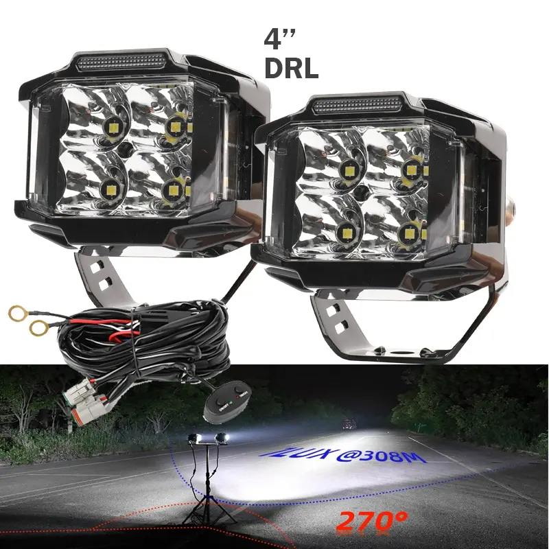 IP68 IP69K 4 Inch 12 24 Volt A-stijl Led Extra Sloot Licht Voor Toyota Met Automotive Kabelboom