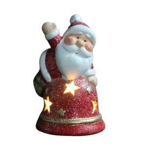 2024 New Christmas Decoration LED Ceramic Christmas Decoration for Santa Claus Sitting on Bells