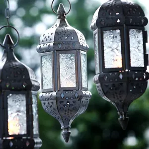 Farol negro de estilo marroquí para decoración del hogar y exterior, farol colgante de <span class=keywords><strong>metal</strong></span> decorativo - Product Image 5