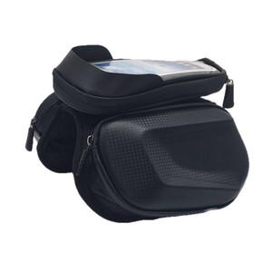 Sac de vélo rigide pour tube avant avec poche pour téléphone, étanche, écran tactile, sangle réglable, noir - Product Image 1