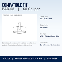 PAD-05 Bantalan Rem Cakram Semi-Metalik 636mm2 Pengganti untuk Kaliper S5 Sepeda MTB E-Bike