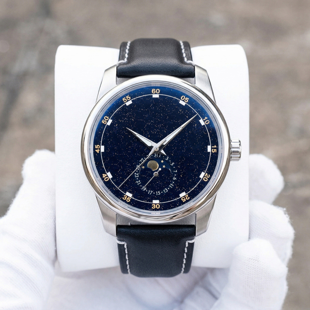 OEM Customized Logo Classic Leather Strap Vintage Wristwatch Luxury Sapphire Mechanical Automatic NH35 Moon Phase Watch for Men