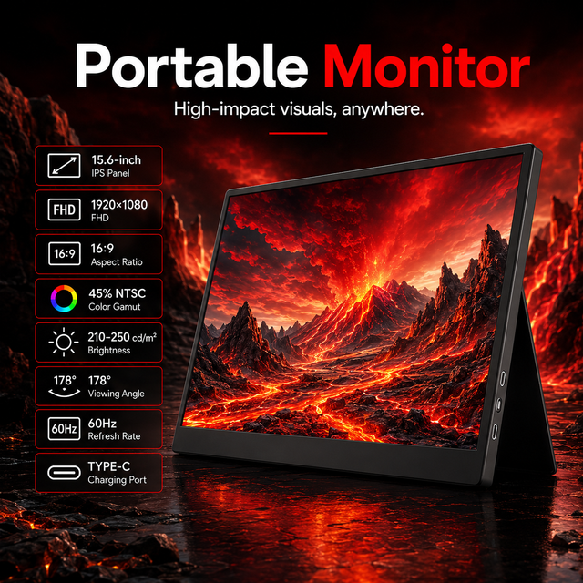 Wholesale 15.6 Inch FHD 1080P IPS Monitor Dual Type C Mini Second Screen for Phone Laptop Mac Game Console Portable Monitor