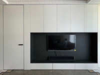Meuble mural de salon en bois réglable et durable de style italien moderne TZD, meuble TV, système de rangement modulaire de luxe avec éclairage LED
