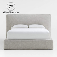 Lit double king size rembourré pour hôtel, design moderne, confortable, avec cadre lavable en tissu de lin gris, dossier haut, idéal pour chambre d'hôtes