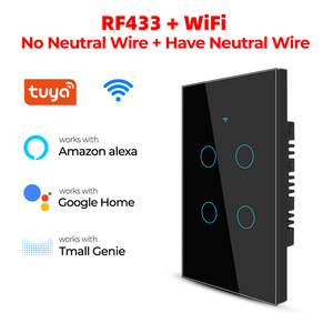 Tuya Smart Home <span class=keywords><strong>Kit</strong></span> 4 Gang Control remoto Wifi Smart Touch Light Interruptor de pared Personalizable Uso interior 10A Max. Corriente 240V Max. - Product Image 2