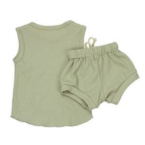 Conjuntos de Ropa de Verano para Niños al por Mayor, Conjunto de Chaleco sin Mangas de Punto Waffle y Pantalones Cortos con Cordón para Bebés - Product Image 2