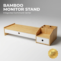 Support d'écran multifonctionnel en bambou avec 2 tiroirs et porte-stylo, organiseur de bureau ergonomique pour ordinateur/ordinateur portable