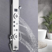 Colonne de douche murale en acier inoxydable poli avec cascade, colonne LED, triple commande, jets de massage en céramique, pluie douce, pour hôtel