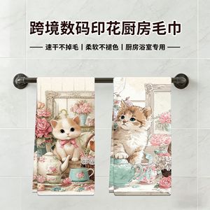 Cross-border digital printing household <b>kitchen</b> <b>towels</b>, dishcloths, tablecloths, decorative tea <b>towels</b>, cute kitten <b>towels</b> - Product Image 5