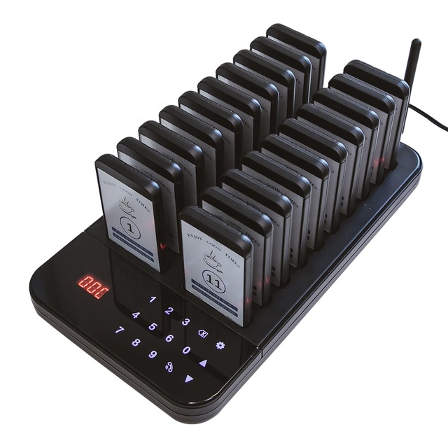 Cafe Guest Queue Calling 1 Base 20 Buzzers 200 Battery Vibrating Waterproof Wireless Beeper Paging System Call Pager Restaurant