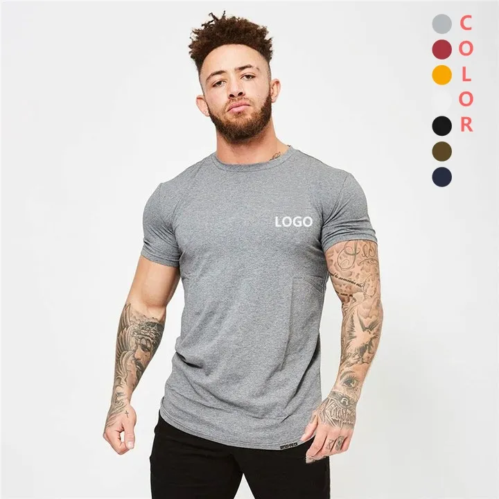 95% baumwolle 5% Spandex Individuelles T shirt Druck Hersteller Mens Fitness Shirt Crew Neck Gym Shirts Männer