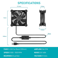 Ventilateur de refroidissement axial électrique USB silencieux à haut débit d'air (CFM) SCF12025 5V/12V 120mm 120x120x25mm pour boîtier d'ordinateur, double roulement à billes, OEM/ODM