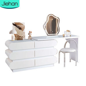 Muebles <span class=keywords><strong>de</strong></span> dormitorio modernos <span class=keywords><strong>Tocador</strong></span> barato con tapa <span class=keywords><strong>de</strong></span> cristal <span class=keywords><strong>Maquillaje</strong></span> blanco Vanidad Chica <span class=keywords><strong>Tocador</strong></span> Almacenamiento con espejo e iluminación - Product Image 1
