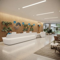 Comptoir de réception blanc en matériau solide résistant aux taches pour immeuble de bureaux et banque