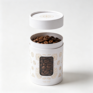 Boîte cylindrique en papier avec fenêtre transparente, impression personnalisée, tube rigide pour coffret cadeau de grains de café - Product Image 1