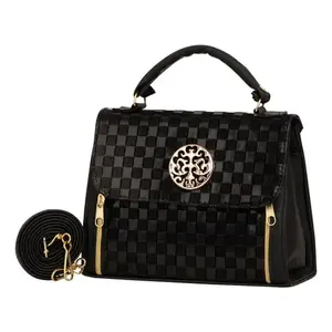 Sac à bandoulière pour femme Fana Olivia, noir à carreaux, avec fermoir doré, pour usage quotidien - Product Image 3