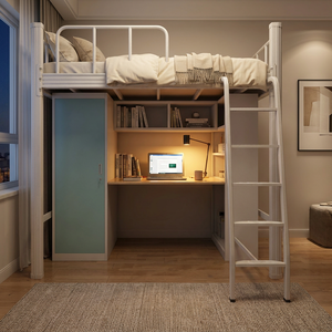Compact Metal <strong>High</strong> <strong>Sleeper</strong> Bed with Computer Table and Safety Guardrails for <strong>Small</strong> Rooms - Product Image 6