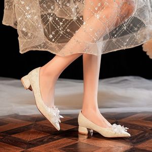 <b>Red</b> Satin Pointed Toe Kitten Heel Bridal Shoes With Flower Decoration Slip-On Wedding Party <b>Pumps</b> Med Heel 3cm 5cm - Product Image 4
