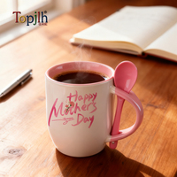 Mug en céramique à sublimation, intérieur coloré, avec poignée et cuillère, imprimable par transfert thermique, pour la maison et le bureau, vente en gros Topjlh