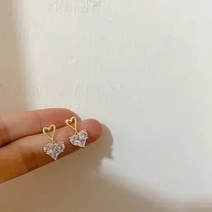 Vershal A-36 Unique Design Fashion 18K Gold Plated Love Shape Zircon Diamond Earrings Jewelry 2022