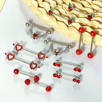 Mode rode CZ tepelpiercing sieradenset roestvrij staal kersen appel duivel hart tepelbarbell voor vrouwen body piercing