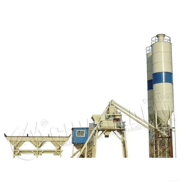 Chinese Supplier HZS75 Concrete Batching Plant With 100T Cement Silo