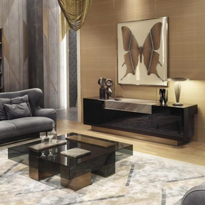 Mesa de centro de vidrio templado de diseño minimalista italiano MR para Villa, sala de estar, mesa de té de acero inoxidable, muebles para el hogar - Product Image 1